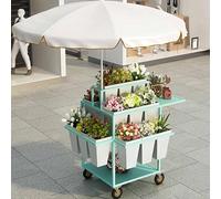Outdoor Metal Garden Cart Plant Stand with Wheels - Flower Display Stand for Florists Weddings Patio & Market - Blue Garden Decor