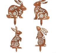 Outdoor Metal Garden Ornament with Bunny Silhouette for PlugIn Use Iron Sculpture Suitable for Pathways Flower Beds Yard Decoration Rusty Finish 1 or 4 Pack(1 set)