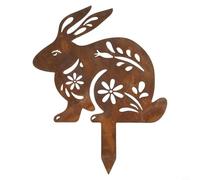 Outdoor Metal Garden Ornament with Bunny Silhouette for PlugIn Use Iron Sculpture Suitable for Pathways Flower Beds Yard Decoration Rusty Finish 1 or 4 Pack(B)