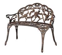 Outdoor Metal Rose Bench for Garden & Patio, Antique Finish Cast Iron & Aluminium Frame, Decorative Lawn Furniture for 2 Adults, Bronze Accent Chair