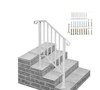 Outdoor Metal Stair Railing, White Wrought Iron il with Installation Kit, Durable Staircase ils for Concrete Steps, Porch & Deck (2-3 Steps)