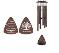 Outdoor Metal Wind Chime Waterproof Aluminium Tubes Bronze Finish Soothing Melody Adjustable Clapper 82x12cm Hanging Garden Patio Porch Decor Water Drop Pendant(A)
