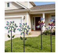 Outdoor Metal Wind Spinners for Yard & Garden - 46" Colorful Butterfly Pinwheels 360° Rotating Windmills Decorative Lawn Art - 4 Pack Set for Patio & Landscape