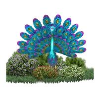 Outdoor Metallic Peacock Tail Spread Yard Statue, Garden Vibrant Sculpture, Metal Bird Art Decoration for Yard Porch Patio Lawn