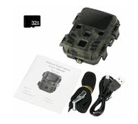 Outdoor Mini Trail Camera 4K HD 24MP 1080P Infrared Night Vision Motion Activated Hunting Trap Game IP66 Waterproof Wildlife Cam(With 32G SD card)