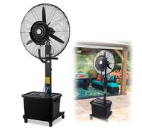 Outdoor Misting Fan for Patio Cooling, 90° Oscillating Industrial Spray Fan, 3 Speed Adjustable, 11 Gallon Standalone Tank, 30" Black Floor Fan