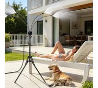 Outdoor Misting System with Stand for Outside Patio, Standing Misters with 8m Hose, 4 Mist Nozzles, Stand, Adjustable Height 2.6-5.3FT, Portable Cooling Mister for Outdoor, Garden, Patio, Pool, BBQ