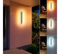 Outdoor Modern LED Wall Lights 40cm, with Memory Function, 20W IP65 Waterproof Wall Sconce with 3000k/4500k/6000k Tricolour, Outside Porch Wall Light for Garden Fence, Front, Remote not Included