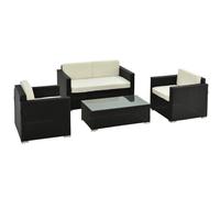 Outdoor Modular 4-Piece Rattan Sofa Set Black 124x68x68cm Steel Frame Cushions.