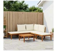 Outdoor Modular Lounge Set 5pc Solid Acacia Rope Beige Cream 60x70x65cm cushion