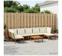 Outdoor Modular Lounge Set Beige Cream 60x70x65cm Solid Acacia Wood & Rope 7pcs.