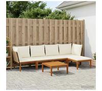 Outdoor Modular Lounge Set Beige & Cream White Acacia Rope 60x70x65cm 5 SeaterXL
