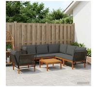 Outdoor modular lounge set Black & Anthracite 60x70x65cm Acacia rope Oiled 6pcs