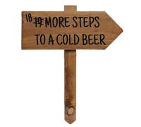 Outdoor More Steps To a Cold Beer Sign with Stake, Wooden Arrow Pointing Right or Left, Birthday Party Pub Shop Garden Sign