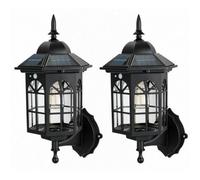 Outdoor Motion Sensor Solar Wall Lights Vintage Style Solar Lantern Black 2Pcs
