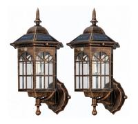 Outdoor Motion Sensor Solar Wall Lights Vintage Style Solar Lantern Brown 2Pcs