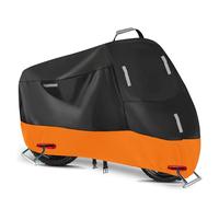 Outdoor Motorbike Cover Waterproof Indoor, 300D Oxford Heavy Duty Motorcycle Scooter Moped Cover with 5 Reflective Strips and 2 Windproof Buckles, 2 Lock Holes and 1 Pouch (2XL: 96 x 41 x 49 inch)