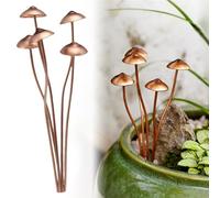 Outdoor Mushroom Garden Decor Metal Statue Stake 6.5in, Small Flower Pot Decoration, Outdoor Mushroom Ground Decoration for Garden Patio Lawn Plant Decorations Yard Art Accessories (Brass-colored)
