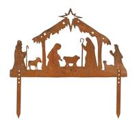 Outdoor Nativity Scene Silhouette Metal Nativity Scene Weatherproof Stable Picture Holy Family Outdoor Decoration Christmas Garden Yard Stand Christmas Scene Sign Jesus Mary Joseph Star Light Hanging