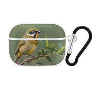 Outdoor Olive Green Flowering Birds AirPods Pro Case Cover with Keychain Ring PC Hard Shell Protective Case for AirPods Pro 2nd for Women Men Generation Easy Open Full Drop Protection Cover White-styl
