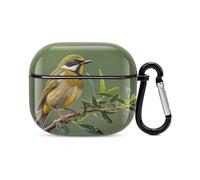 Outdoor Olive Green Flowering Birds Bluetooth Earbuds Case Cover Full Body Shockproof Protection Hard Case Support Wireless Charging with Keychain Personalized Gift for AirPods 3