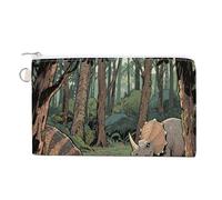 Outdoor Olive Green Flowering Birds Coin Purse Canvas Change Pouch with Zipper Small Cosmetic Organizer Bag Women Wallet for Car Keys, Credit Cards, Cash, Lipstick, Dinosaur Jungle, One Size