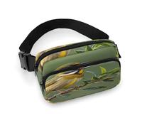 Outdoor Olive Green Flowering Birds Fanny Pack Belt Bag with Adjustable Strap Fashion Waist Bag for Outdoor Sports Hiking