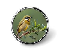 Outdoor Olive Green Flowering Birds Round Badge Cute Enamel Lapel Pin Brooches Button Pin Personalized Clothing Decoration Unisex Badge Holder Hats Bags Shirts Decor