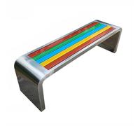 Outdoor Park Bench, Weatherproof Backless Design for Two-Person Seating, Durable Stainless Steel Frame with Plastic Wood Top for Patios and Public Spaces