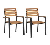 Outdoor Patio 2 4pcs Stackable Garden Chairs Set Acacia Wood Seats Metal Frame