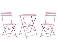 Outdoor Patio 3 Piece Bistro Set Pink Steel Round Table and Chairs Fiori