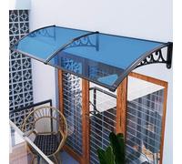 Outdoor Patio Awning 24x55 in Complete Kit with Plastic Steel Brackets Black Frame & Blue Canopy Adjustable for Windows & Decks (24/32/39/47 inch)