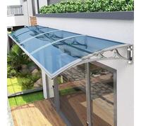 Outdoor Patio Awning 32x79 in/80x200 cm Complete Kit with Plastic Steel Bracket Silver Frame Blue Canopy for Decks & Porches WeatherResistant Sun Shade Awning