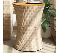 Outdoor Patio Poly Rattan Round Side End Sofa Garden Coffee Table With Wood Top