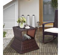 Outdoor Patio Rattan Wicker Coffee Table Bistro Side Table w/ Umbrella Hole and Storage Space