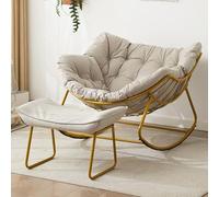 Outdoor Patio Rocking Chair with Large Cushion and Ottoman, Comfortable Upholstered Modern Lounge Chair for Front Porch, Balcony, Garden, Lawn, Living Room