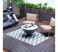 Outdoor Patio Rug 1.2x1.8m Garden Balcony Floor Mat Reversible Grey White