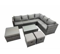 Outdoor PE Rattan Garden Furniture Sofa Set with Oblong Coffee Table Fimous Dark Grey One Size
