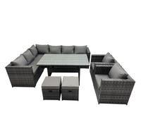 Outdoor PE Rattan Sofa Set with with 2 Chairs 2 Small Stools Fimous Dark Grey One Size