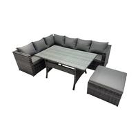 Outdoor PE Rattan Sofa Set with with Big Stool Fimous Dark Grey One Size