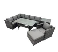 Outdoor PE Rattan Sofa Set with with Chair Big Stool Side Table Fimous Dark Grey One Size