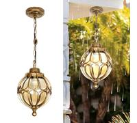 Outdoor Pendant Light Fixtures For Porch, Waterproof Exterior Lantern Glass Vintage Hanging Ceiling Light Retro Aluminum Outside Chandelier For Porch Patio Entryway Farmhouse (27cm/10.6",Gold)