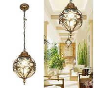Outdoor Pendant Lights For Porch, Exterior Retro Waterproof Globe Hanging Light Fixture Vintage Lantern Glass Ceiling Lighting Aluminum Outside Chandelier For Gazebo,Yard,Farmhouse (27cm/10.6",Gold)