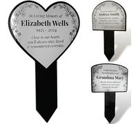 Outdoor Personalised Garden Memorial Stake Plaque - Forget-me-not flower design - Send us your text and we will design for you! (Medium Heart Silver)