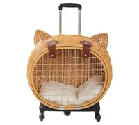 Outdoor Pet Trolley Case, Cat Stroller Rattan Retro with Wheels and Telescopic Handle for Large Cats, Rolling Carriers for Traveling, Taking a Walk, Trips to The Vet
