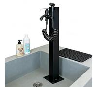 Outdoor Pet Washing Station Faucet with Coiled Hose - Floor-Mounted Water Column Freestanding Pedestal Tap for Dog Bathing, Garden, and Patio Use