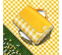 Outdoor Picnic Blankets Waterproof Foldable Sandproof, Large Gingham Cute Picnic Mat Washable Portable for Park Beach Camping Courtyard (Yellow, 80"×80")