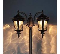 Outdoor Pillar Lamp Rustic Rainproof Aluminum Victoria Double Head Glass High Pole Post Lamp Floor Lamp Courtyard Fence Wall Bollard Column Lamp Street Light E27