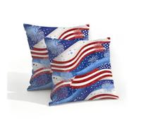 Outdoor Pillow Covers Waterproof Pillowcases 16x16in Set of 2 Independence Day American Flag Stars Decorative Throw Cushion Case for Couch Sofa Garden Patio Furniture