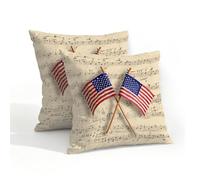 Outdoor Pillow Covers Waterproof Pillowcases 18x18in Set of 2 4th of July American Flag On Music Notes Decorative Throw Cushion Case for Couch Sofa Garden Patio Furniture